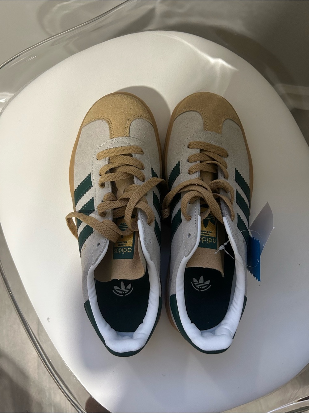 Women’s Adidas Gazelle Platform Sneaker - Tan & Green - Picture 4 of 6